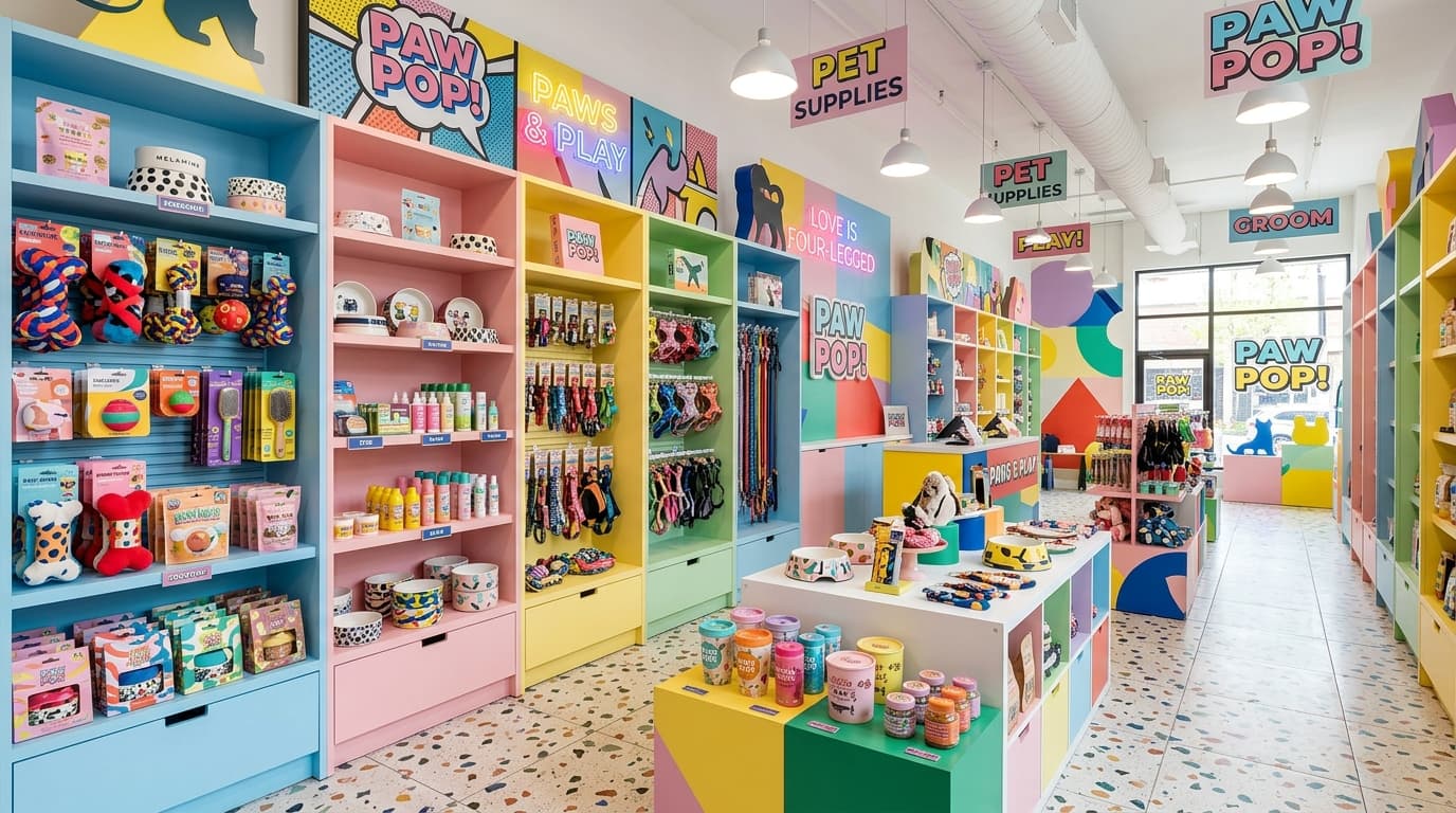 Pop Paw — Siêu Thị Thú Cưng Pop Art & Soft Neo-Brutalist • Đồ Chơi, Thức Ăn & Phụ Kiện Cực Chất